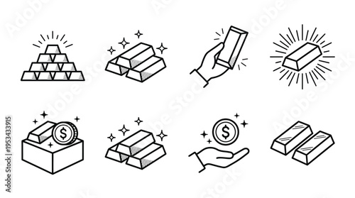 gold bar icon line set business bank trading financial currency savings gold bar ingot signs vector outline illustration