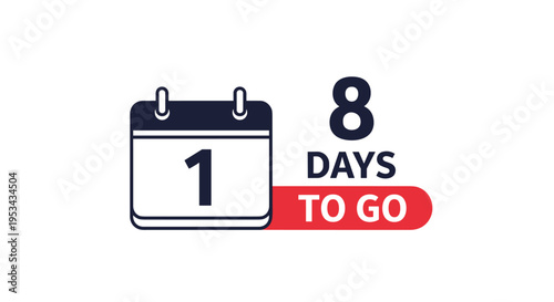 Notification icon showing a calendar with the number one and text indicating eight days to go for event countdown concepts.