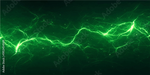 Abstract blue and green lightning wave background featuring a digital ECG heartbeat pulse monitor graph for medical technology and business data health charts