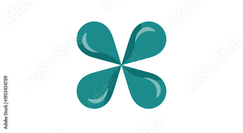 Abstract four leaf clover shape made of four teal teardrop elements representing luck, nature, or a corporate logo design.