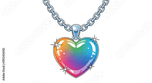 A vibrant rainbow heart-shaped pendant necklace with sparkling details, symbolizing love and inclusivity