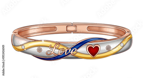 Elegant Rose Gold Infinity Bracelet with Red Heart and 'Love' Inscription