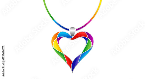 Vibrant rainbow heart pendant necklace illustration symbolizing love, diversity, and unity. A colorful and expressive graphic design representing connection, joy, and individual identity
