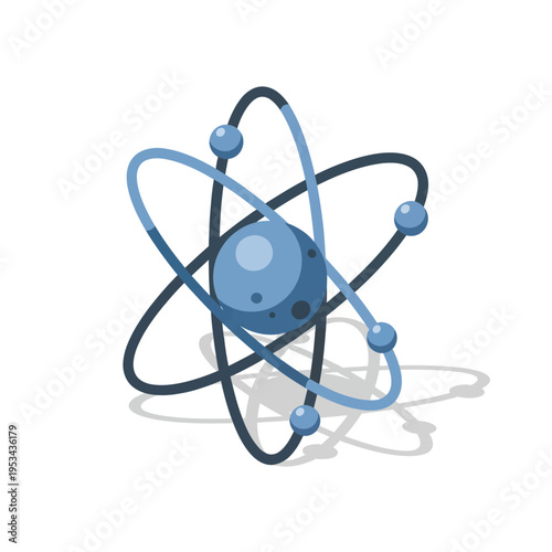 Blue Atom Model with Electrons and Nucleus.