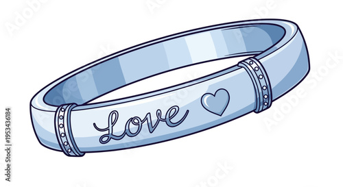 A beautiful silver bracelet with the word 'Love' and a heart engraved, adorned with sparkling gems, perfect for expressing affection or as a cherished gift