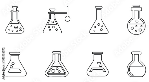Chemical laboratory flask line icon vector, Florence flask, chemical Erlenmeyer symbol vector outline icon illustration