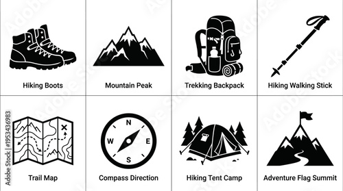 Travel Planning Icons Vector – Calendar, Map, Ticket, Suitcase, Checklist, Compass, Camera, Backpack