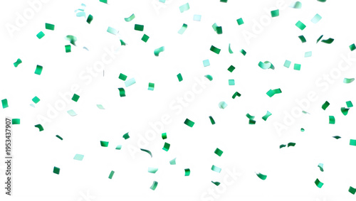 Green and teal confetti pieces flying in the air on transparent background transparent background