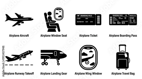 Transit Icons Vector – Airport, Train Station, Bus Stop, Car Rental, Metro, Luggage Graphic