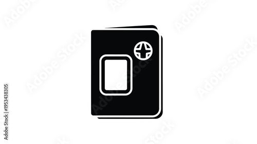 Black travel passport with global icon simple vector silhouette