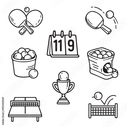World table tennis day symbols collection or sketches. tennis game theme icons in linear style signs for web and app. Vector graphics isolated on white background