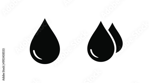 Two black water droplets a simple graphic design silhouette