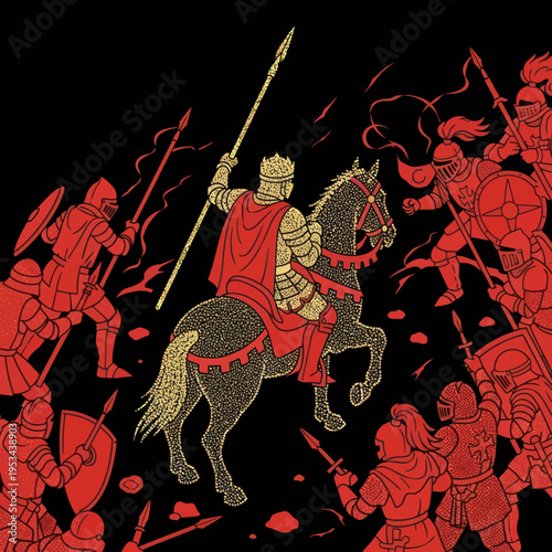 Medieval Knight on Horseback in Battle.