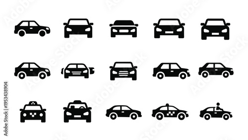 Automobile and taxi icons set for urban transport and automotive design