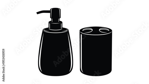 Bathroom accessories including soap dispenser and toothbrush holder silhouette