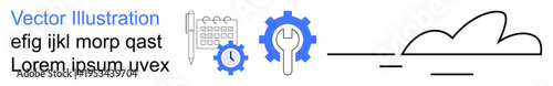 Business automation, cloud computing, productivity tools, technology solutions, workflow optimization, collaboration. Gear and calendar icons with cloud outline. Business automation and cloud