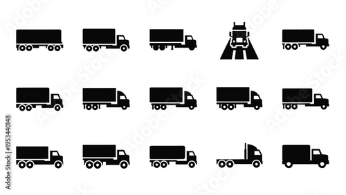 Collection of different types of truck symbols for transport and delivery