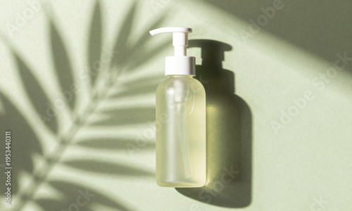 Skincare product illuminated through palm leaf shadows  Generative AI