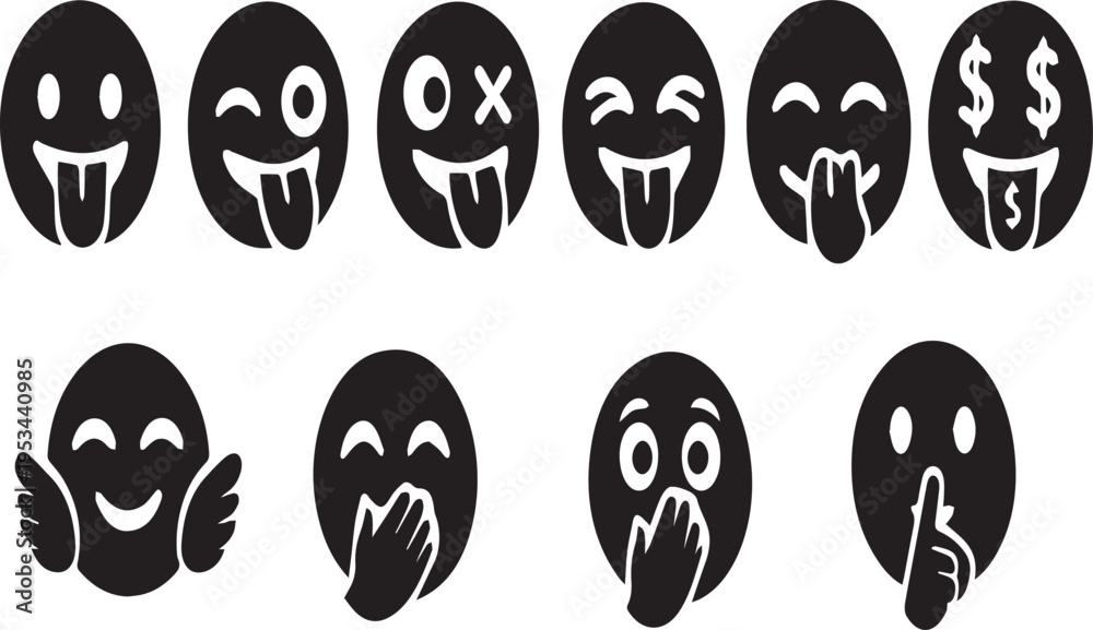 Obraz premium Collection of various emoticon faces with playful expressions on white background