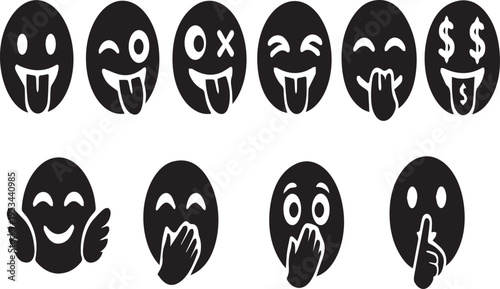 Collection of various emoticon faces with playful expressions on white background
