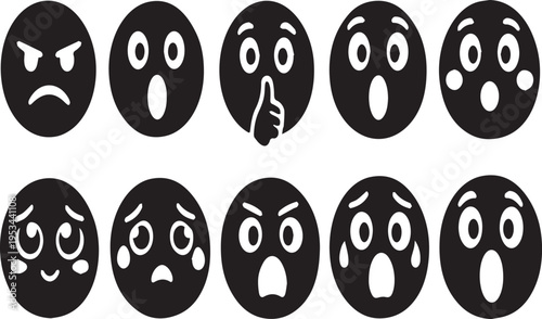 Collection of various emoticon faces expressing different emotions on white background