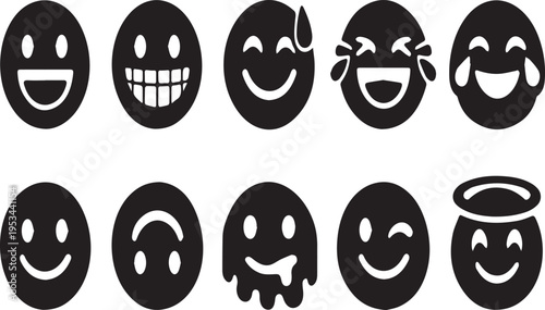 Collection of various emoticon faces on white background