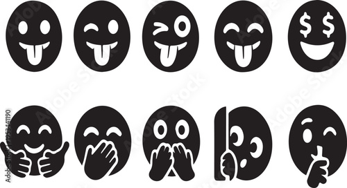 Collection of playful emoticon faces with various expressions and gestures