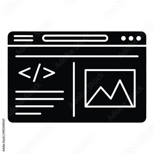 Webpage with coding symbols and graph on screen  website interface icon