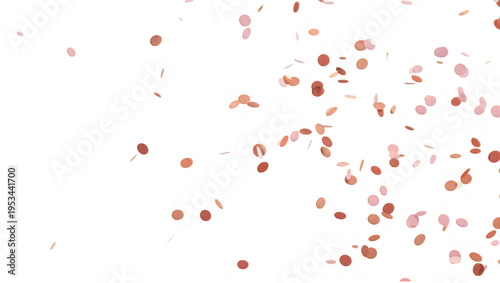 Rose gold confetti falling on isolated white background for celebration decoration transparent background