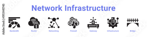 Network Infrastructure Icon Banner and Collection