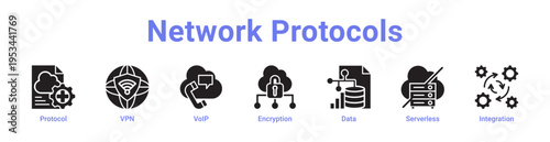 Network Protocols Icon Banner and Collection