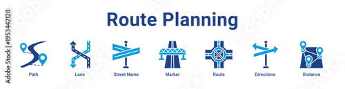 -Route Planning Icon Banner and Collection