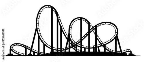 Dynamic silhouette of modern steel roller coaster with loops, drops, and curves showcasing thrilling amusement park ride engineering excitement illustration