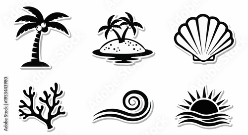 Palm, Island, Shell, Repe, Wave, Sunrise Set