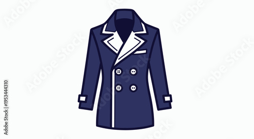 Classic blue double-breasted coat, featuring distinctive white lapels, an elegant and sophisticated outerwear choice for cooler seasons.