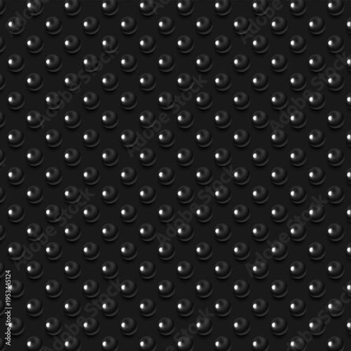Geometric dark abstract pattern design with 3d glossy spheres. Vector black minimal background