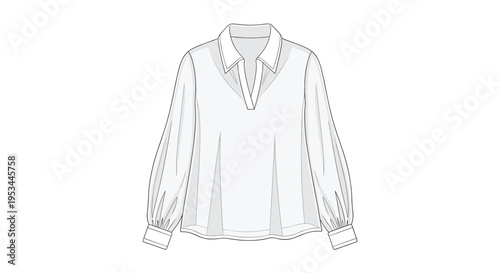 Elegant white long-sleeve blouse, featuring a stylish v-neck and dramatic balloon sleeves, perfect for a chic and modern fashion statement.