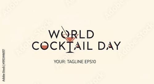 World cocktail day celebration with a stylish drink and customizable tagline on a beige background