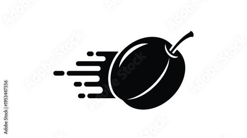 A fast moving plum with speed lines depicted in black silhouette