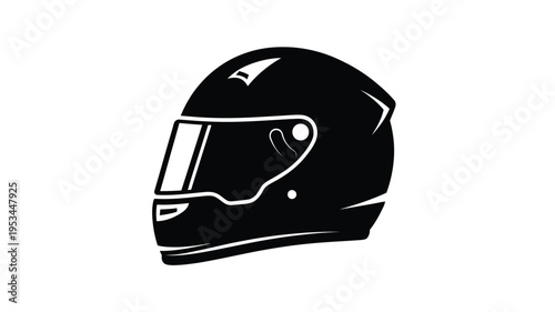 Black motorcycle helmet design presented as a striking silhouette