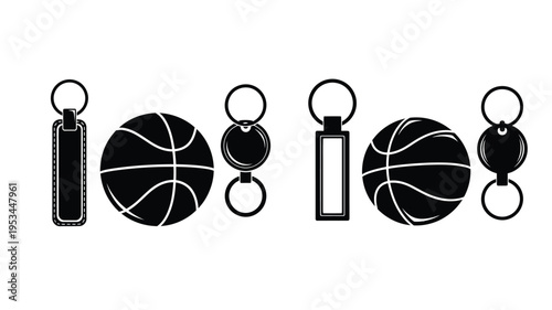 A collection of various keychains displayed in a stark silhouette