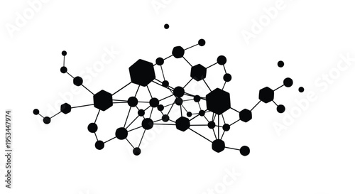 Futuristic technology concept vector graphic of a decentralized network with numerous connected elements.