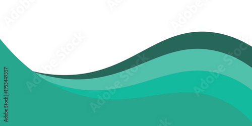 A clean and minimalist abstract background featuring smooth, flowing wave shapes in a gradient of emerald green, teal, and light seafoam. 