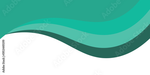 A clean and minimalist abstract background featuring smooth, flowing wave shapes in a gradient of emerald green, teal, and light seafoam. 