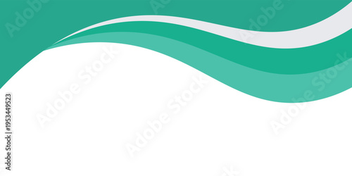 A clean and minimalist abstract background featuring smooth, flowing wave shapes in vibrant turquoise and emerald green. 