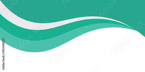 A clean and minimalist abstract background featuring smooth, flowing wave shapes in vibrant turquoise and emerald green. 