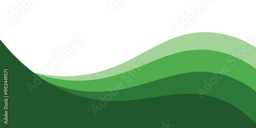 A clean and minimalist abstract background featuring smooth, flowing wave shapes in a gradient of forest green, olive, and light lime. This dynamic curved design is set against a crisp white backdrop,