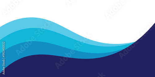 A clean and minimalist abstract background featuring smooth, flowing wave shapes in a gradient of deep navy blue, azure, and vibrant cyan. 