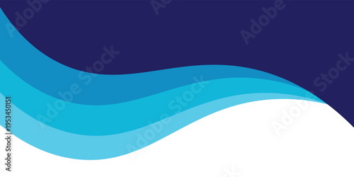 A clean and minimalist abstract background featuring smooth, flowing wave shapes in a gradient of deep navy blue, azure, and vibrant cyan. 