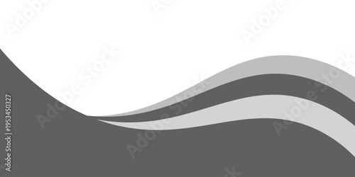 A clean and minimalist abstract background featuring smooth, flowing wave shapes in a professional monochrome gradient of dark grey, slate, and silver. 